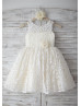 A-line Ivory Lace Champagne Lining Knee Length Flower Girl Dress 